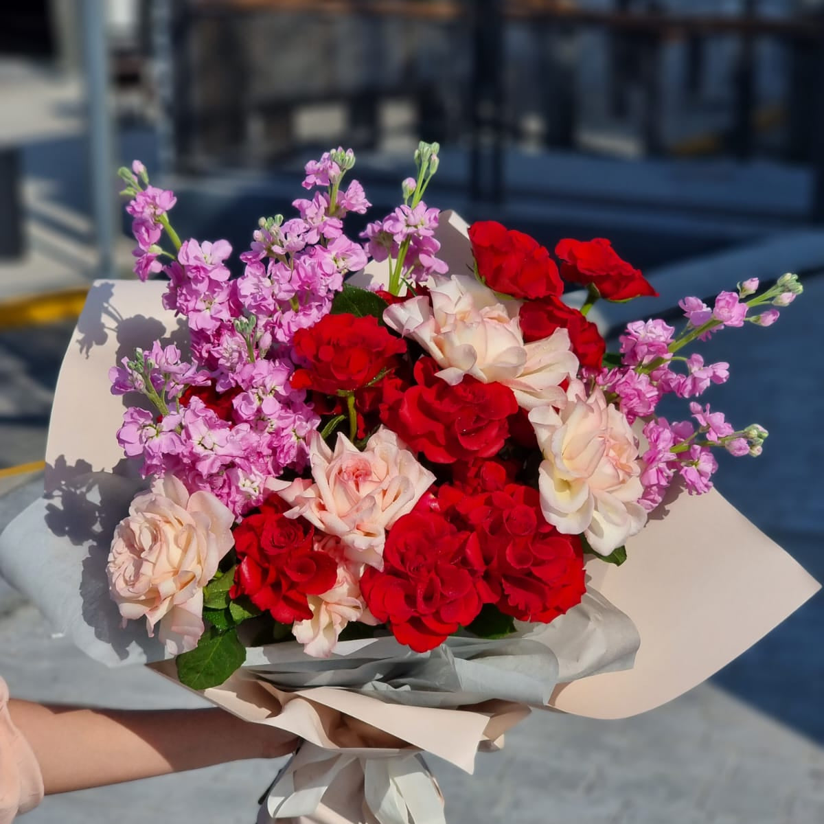 Romantic Matthiola and Rose - Mixed Bouquet
