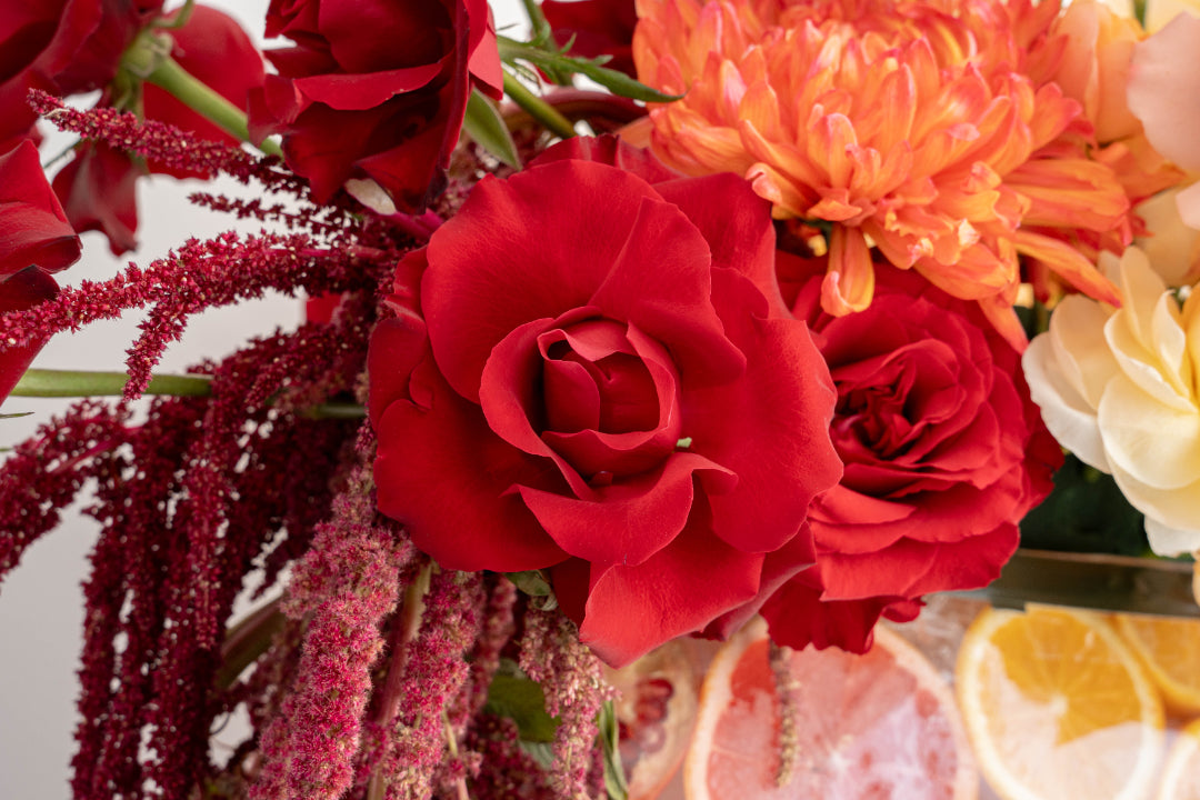 Citrus Rose & Marigold Vase Arrangement