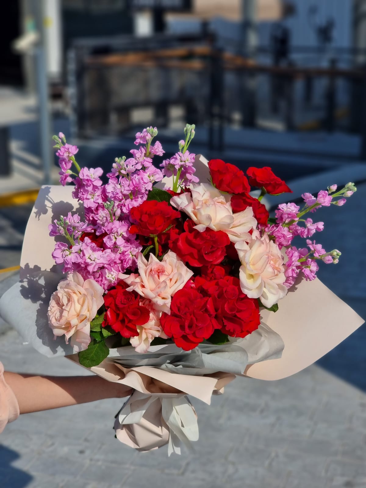 Romantic Matthiola and Rose - Mixed Bouquet
