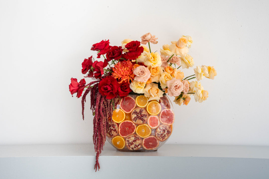 Citrus Rose & Marigold Vase Arrangement