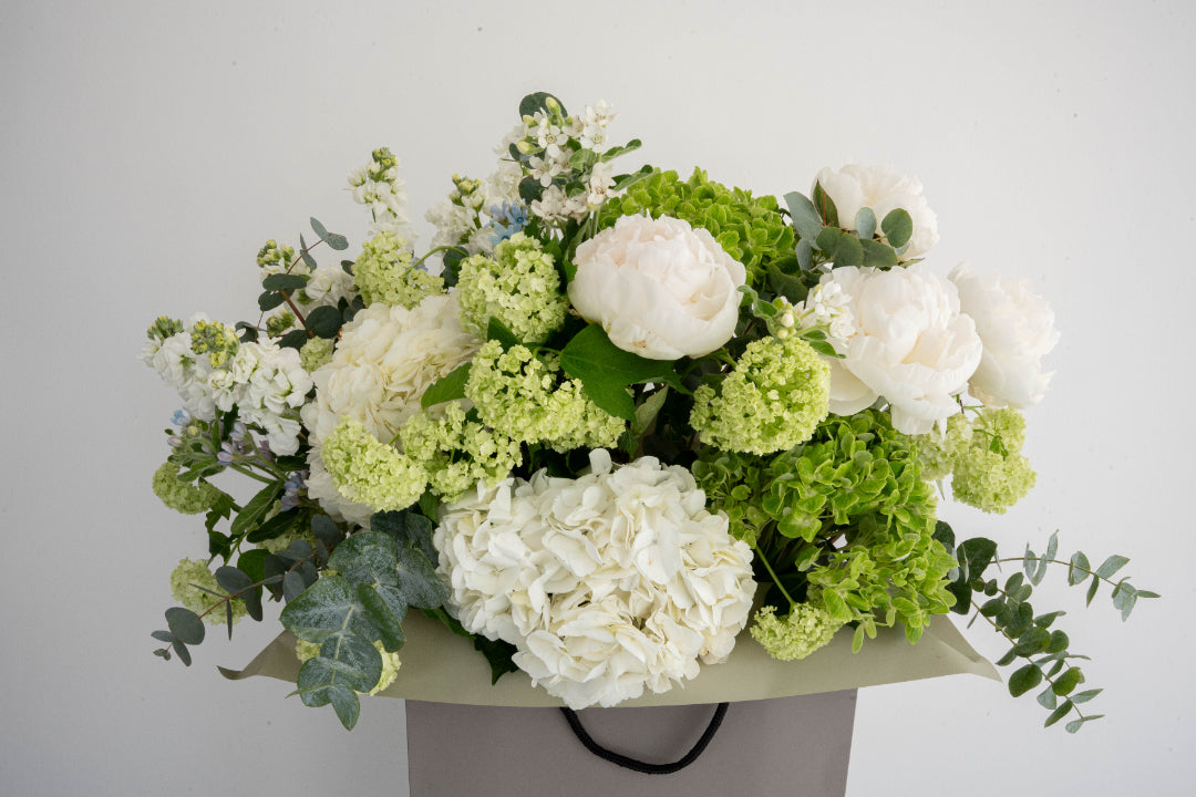 White Peony & Hydrangea Flower Bag