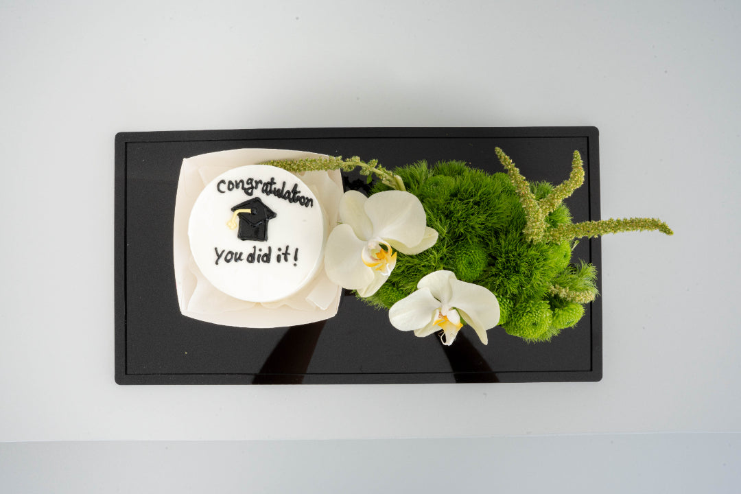 Graduation Cake with Orchids & Green Blooms