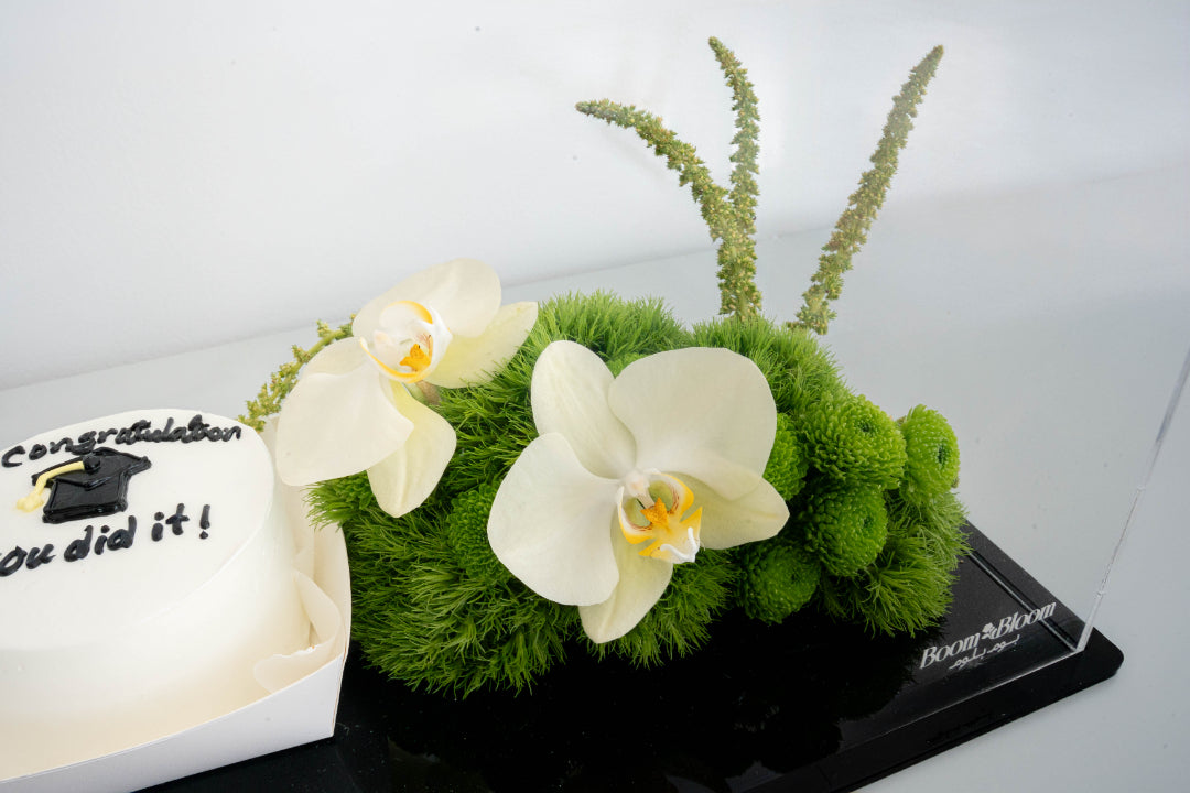Graduation Cake with Orchids & Green Blooms