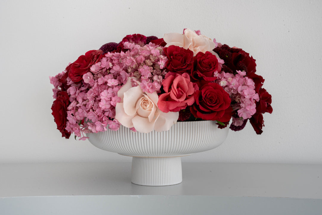 Red & Pink Rose with Hydrangea Arrangement
