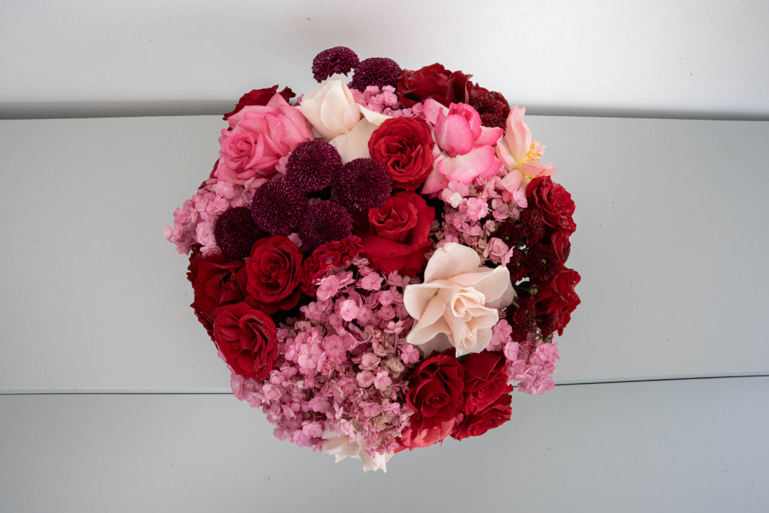Red & Pink Rose with Hydrangea Arrangement